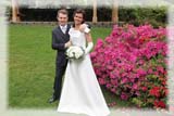 Giuliana e Marcello nel giardino del ristorante